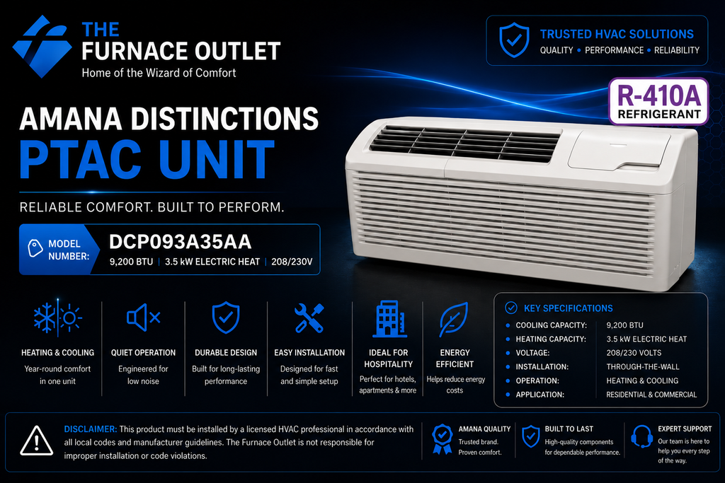 Amana Distinctions DCP093A35AA 9,200 BTU 208/230 Volt PTAC Unit with 3.5 kW Electric Heat for Efficient Room Heating & Cooling