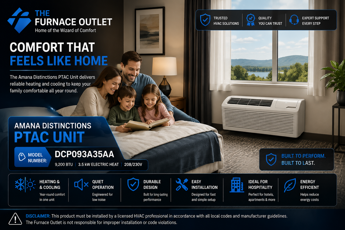 Amana Distinctions DCP093A35AA 9,200 BTU 208/230 Volt PTAC Unit with 3.5 kW Electric Heat for Efficient Room Heating & Cooling