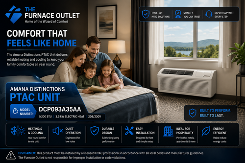 Amana Distinctions DCP093A35AA 9,200 BTU 208/230 Volt PTAC Unit with 3.5 kW Electric Heat for Efficient Room Heating & Cooling