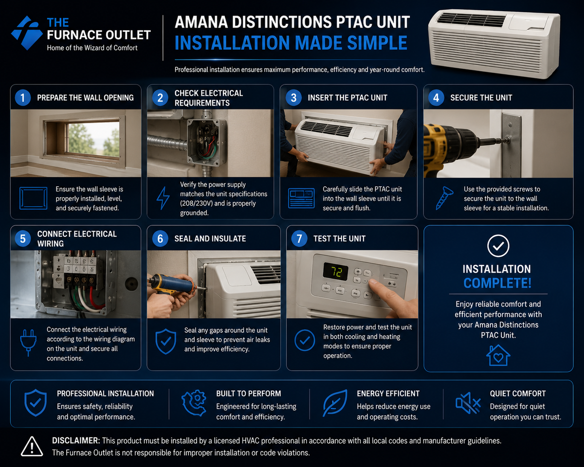 Amana Distinctions DCP093A35AA 9,200 BTU 208/230 Volt PTAC Unit with 3.5 kW Electric Heat for Efficient Room Heating & Cooling