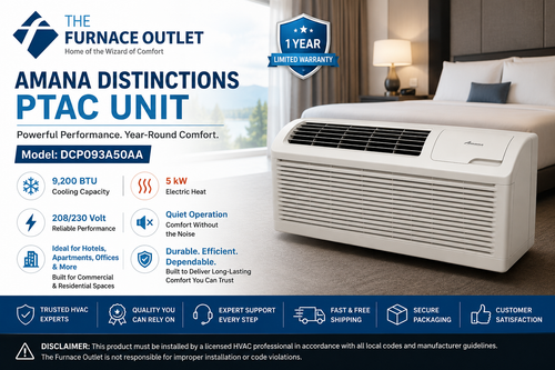 Amana Distinctions DCP093A50AA 9,200 BTU 208/230 Volt PTAC Unit with 5 kW Electric Heat for Efficient Room Heating & Cooling