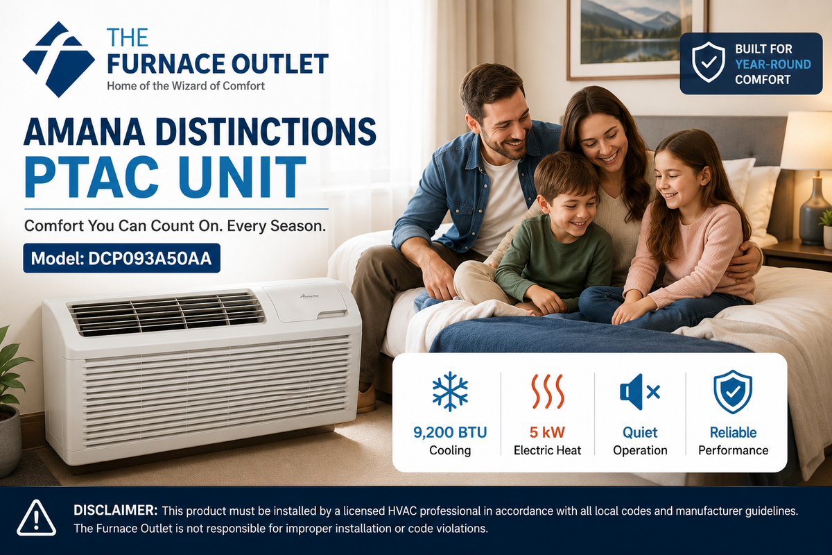 Amana Distinctions DCP093A50AA 9,200 BTU 208/230 Volt PTAC Unit with 5 kW Electric Heat for Efficient Room Heating & Cooling