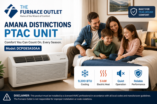 Amana Distinctions DCP093A50AA 9,200 BTU 208/230 Volt PTAC Unit with 5 kW Electric Heat for Efficient Room Heating & Cooling