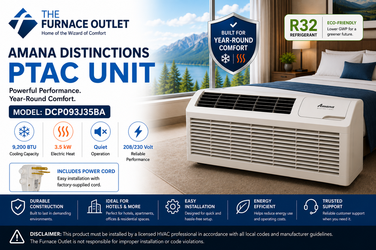 Amana Distinctions DCP093J35BA 9,200 BTU 208/230 Volt PTAC Unit with 3.5 kW Electric Heat for Efficient Room Heating & Cooling
