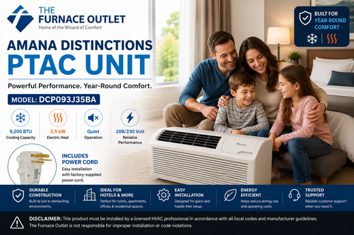 Amana Distinctions DCP093J35BA 9,200 BTU 208/230 Volt PTAC Unit with 3.5 kW Electric Heat for Efficient Room Heating & Cooling