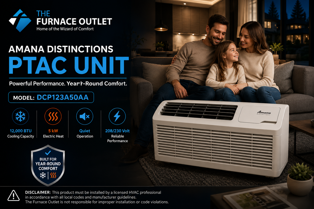 Amana Distinctions DCP123A50AA 12,000 BTU 208/230 Volt PTAC Unit with 5 kW Electric Heat for Efficient Room Heating & Cooling