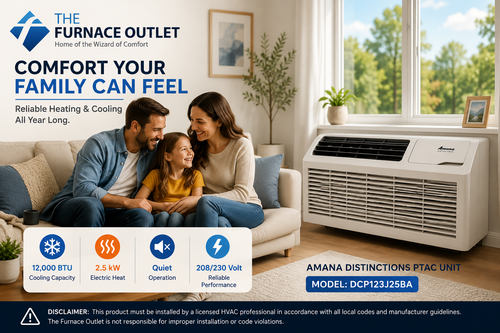 Amana Distinctions DCP123J25BA 12,000 BTU 208/230 Volt PTAC Unit with 2.5 kW Electric Heat for Efficient Room Heating & Cooling
