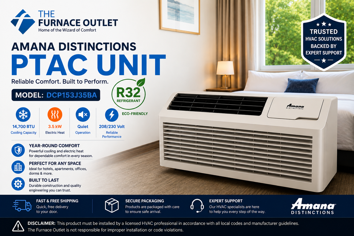 Amana Distinctions DCP153J35BA 14,700 BTU 208/230 Volt PTAC Unit with 3.5 kW Electric Heat for Powerful Room Heating & Cooling