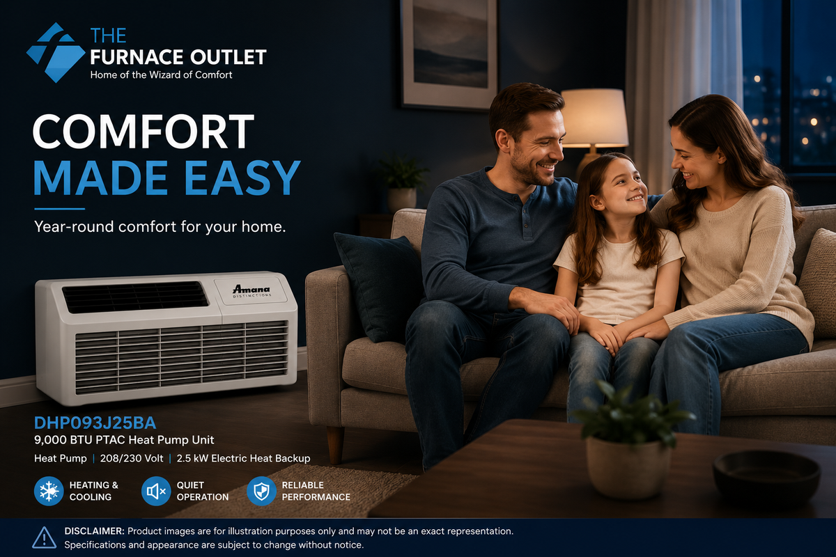 Amana Distinctions DHP093J25BA 9,000 BTU 208/230 Volt PTAC Heat Pump Unit with 2.5 kW Electric Heat Backup for Year-Round Heating & Cooling