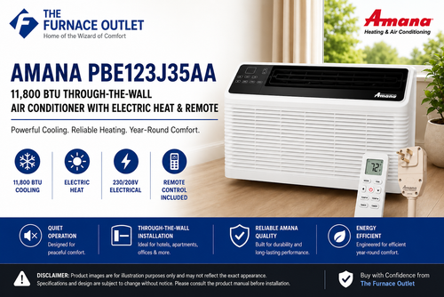 Amana PBE123J35AA 11,800 BTU 230/208V Through-the-Wall Air Conditioner with Electric Heat & Remote – Energy Efficient PTAC Heating and Cooling Unit