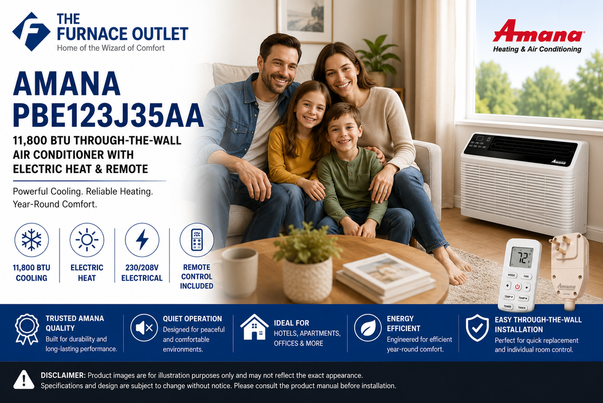 Amana PBE123J35AA 11,800 BTU 230/208V Through-the-Wall Air Conditioner with Electric Heat & Remote – Energy Efficient PTAC Heating and Cooling Unit