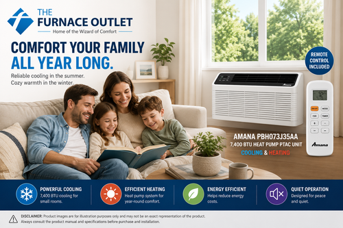 Amana PBH073J35AA 7400 BTU 208/230 Volt Through-the-Wall Heat Pump PTAC Air Conditioner with Remote Control for Heating & Cooling