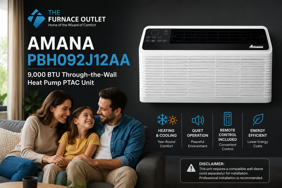 Amana PBH092J12AA 9000 BTU 115 Volt Through-the-Wall Heat Pump Air Conditioner PTAC Unit with Remote Control for Efficient Heating & Cooling
