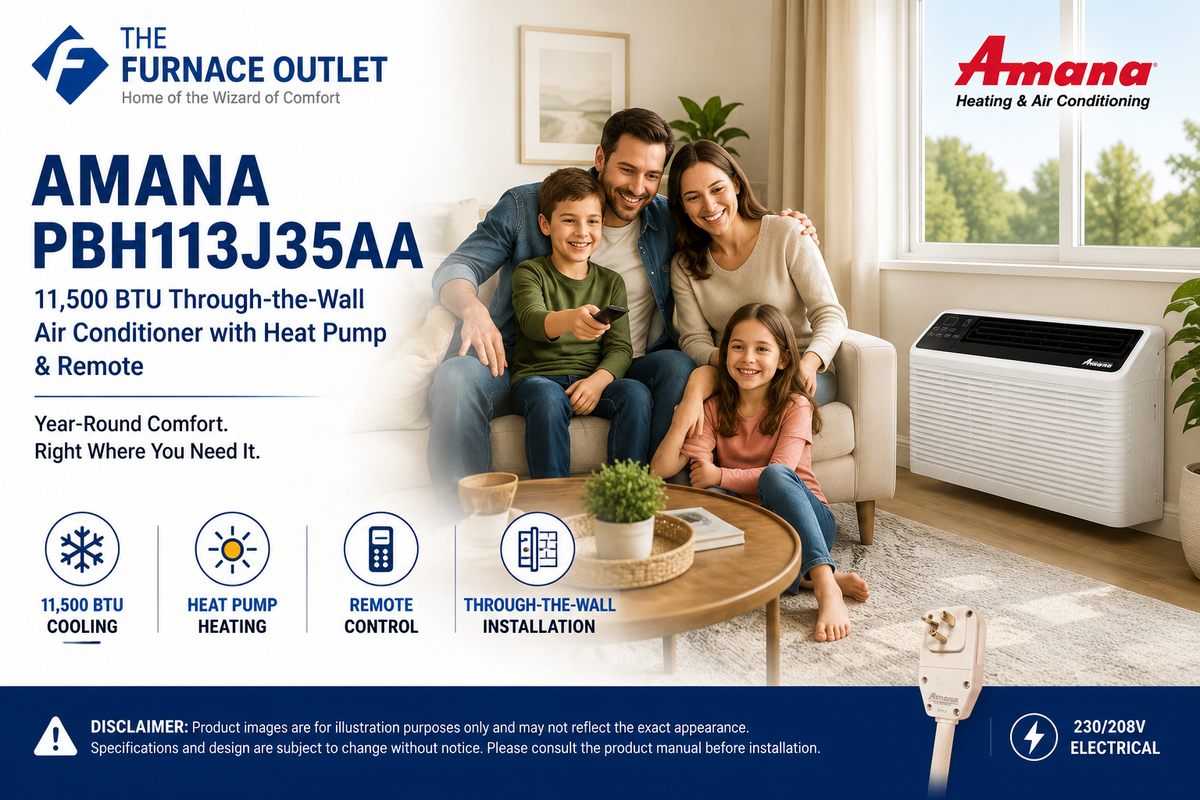 Amana PBH113J35AA 11,500 BTU 230/208V Through-the-Wall Air Conditioner with Heat Pump & Remote – Energy Efficient PTAC Heating and Cooling Unit