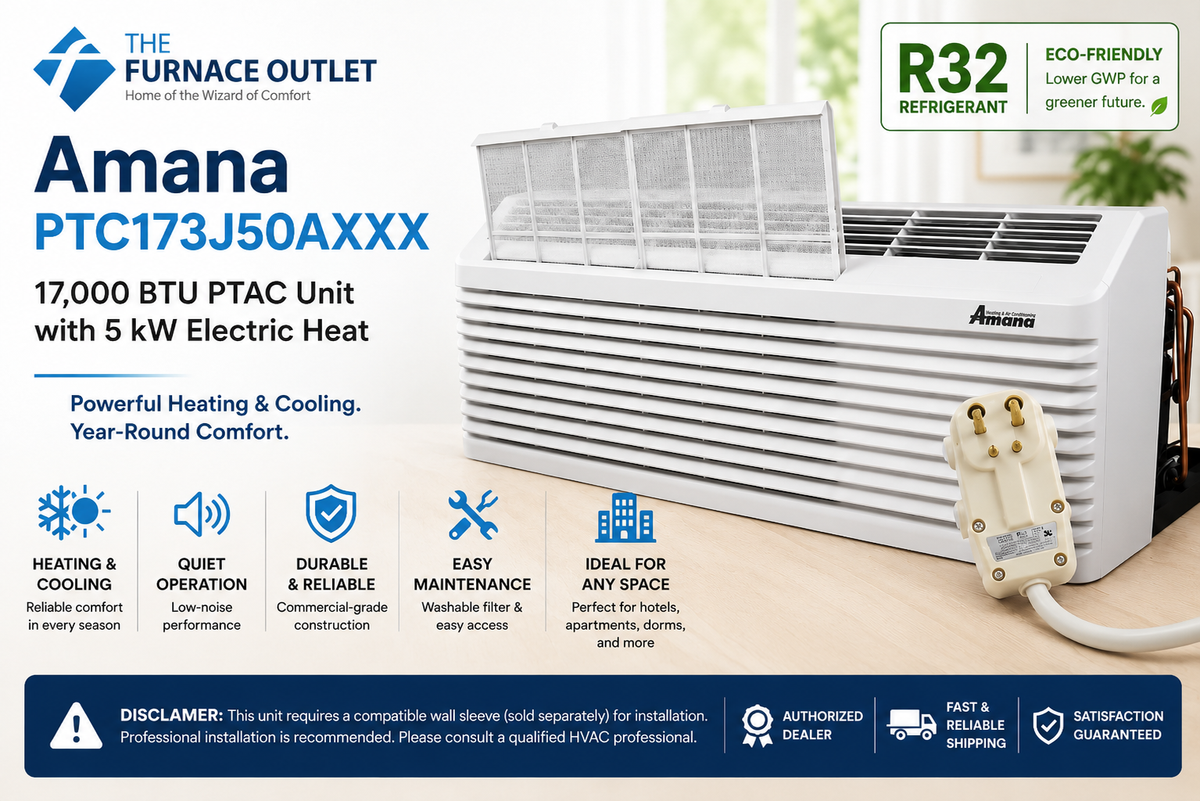 Amana PTC173J50AXXX 17000 BTU 208/230 Volt PTAC Unit with 5 kW Electric Heat Through-the-Wall Packaged Terminal Air Conditioner for Commercial & Residential Heating and Cooling