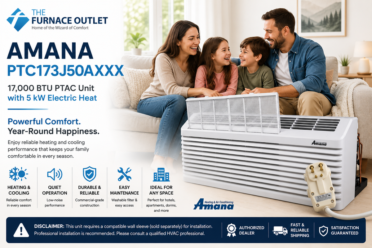Amana PTC173J50AXXX 17000 BTU 208/230 Volt PTAC Unit with 5 kW Electric Heat Through-the-Wall Packaged Terminal Air Conditioner for Commercial & Residential Heating and Cooling