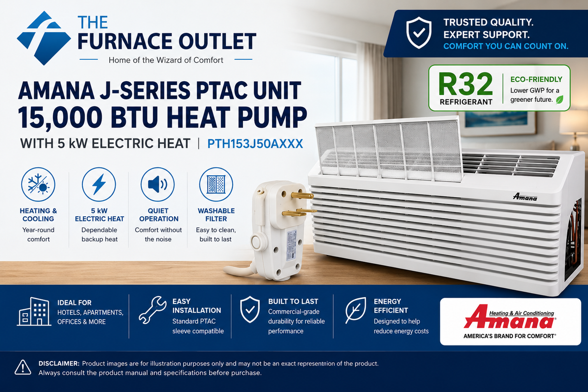 Amana PTH153J50AXXX 15000 BTU 208/230 Volt PTAC Unit with 5 kW Electric Heat Heat Pump Through-the-Wall Packaged Terminal Air Conditioner for Heating & Cooling