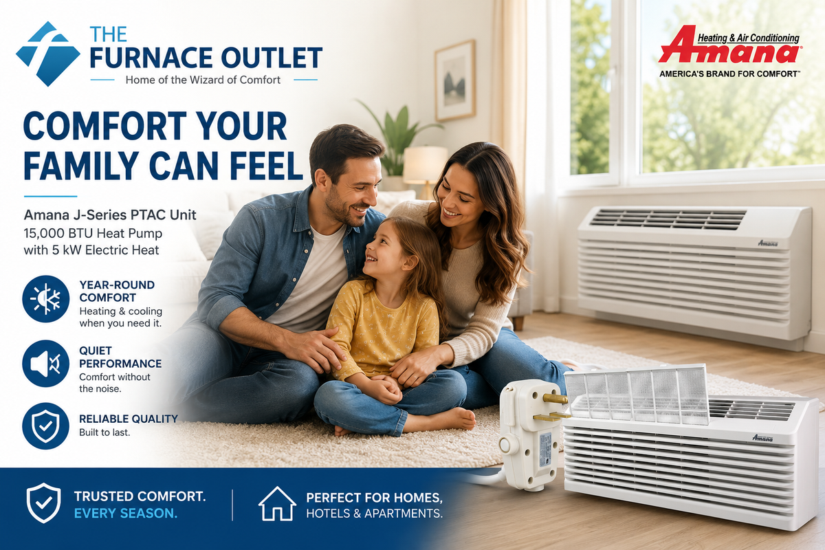 Amana PTH153J50AXXX 15000 BTU 208/230 Volt PTAC Unit with 5 kW Electric Heat Heat Pump Through-the-Wall Packaged Terminal Air Conditioner for Heating & Cooling