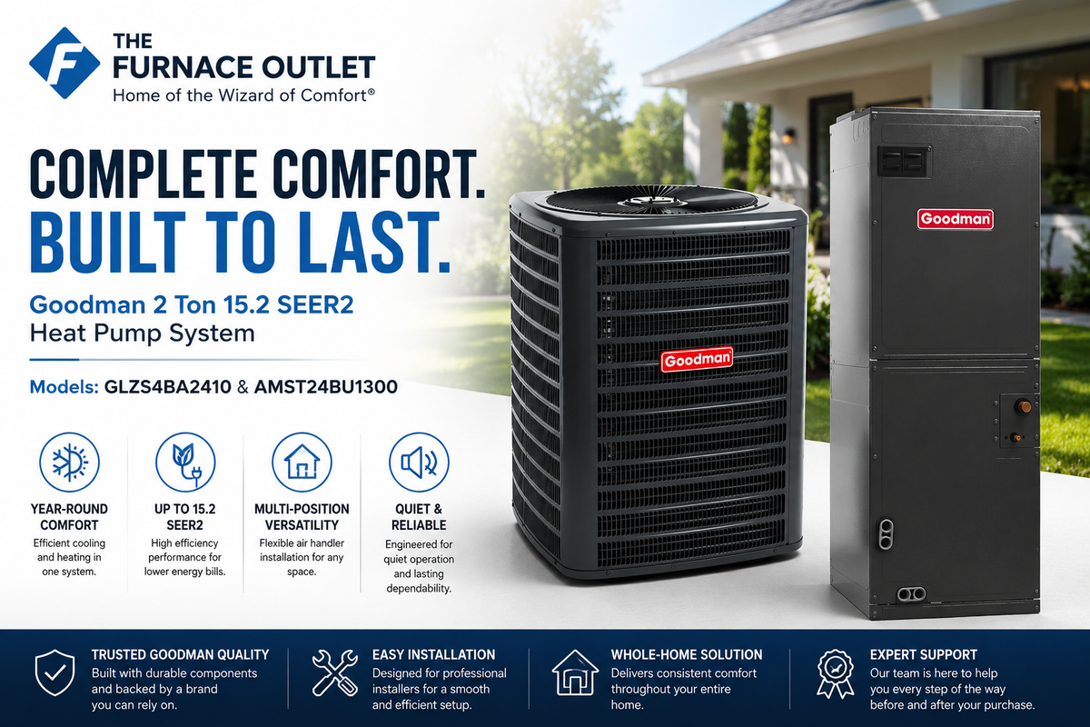 Goodman 2 Ton 15.2 SEER2 Multi-Position Heat Pump System with GLZS4BA2410 Condenser & AMST24BU1300 Air Handler – Energy-Efficient Year-Round Home Comfort