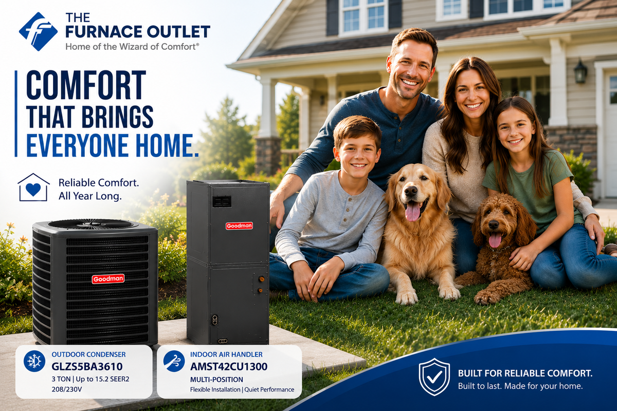 Goodman 3 Ton Up to 15.2 SEER2 208/230V Heat Pump System with GLZS5BA3610 Condenser & AMST42CU1300 Multi-Position Air Handler
