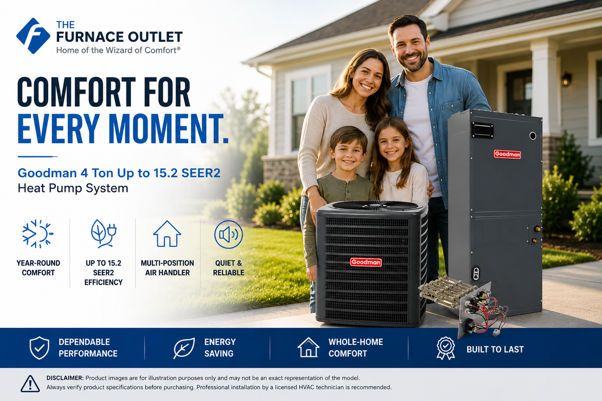 Goodman 4 Ton Up to 15.2 SEER2 Heat Pump System with GLZS5BA4810 Condenser & AMST48CU1300 Multi-Position Air Handler – Energy-Efficient Whole Home Heating & Cooling