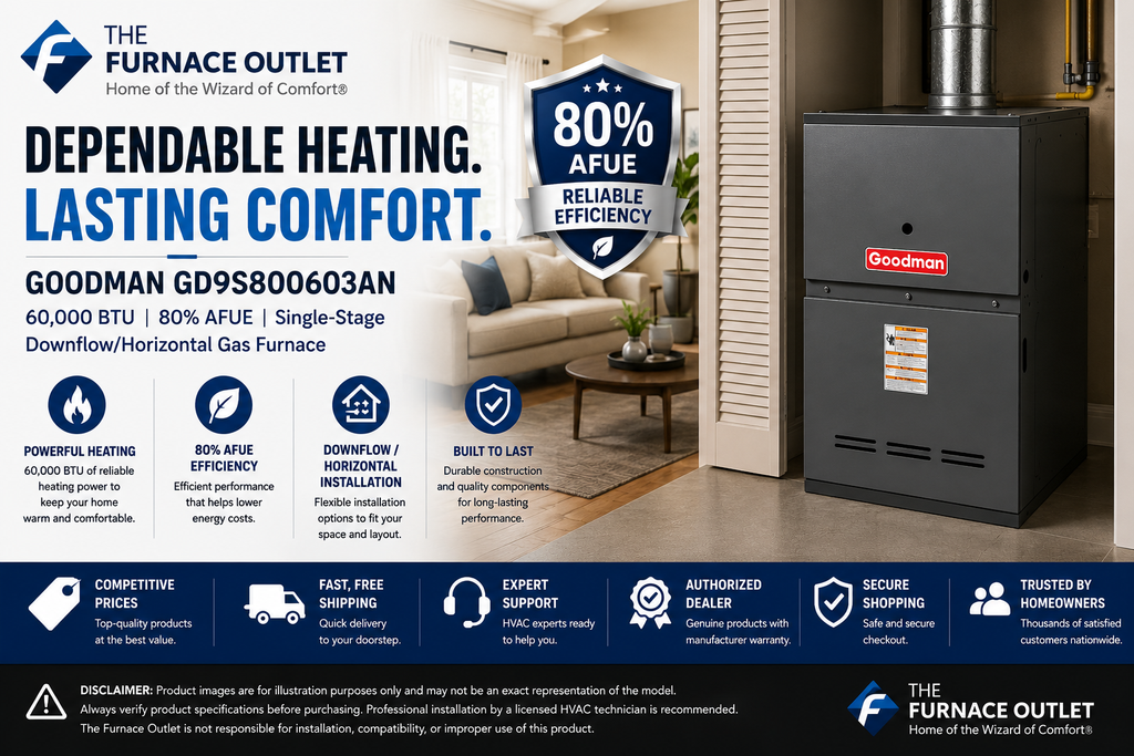 Goodman GD9S800603AN 60,000 BTU 80% AFUE Downflow/Horizontal Single-Stage Gas Furnace 