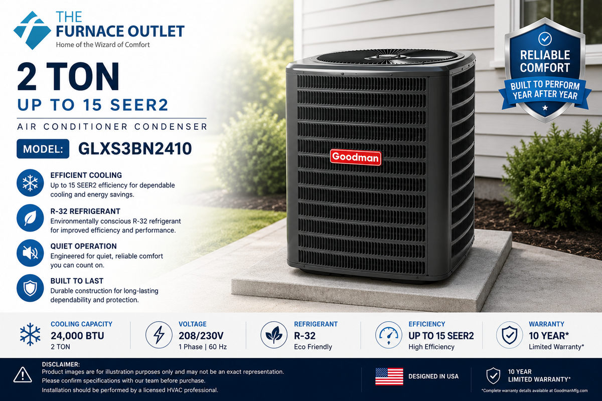 Goodman GLXS3BN2410 24000 BTU 208/230V 2 Ton Up To 15 SEER2 Air Conditioner Condenser