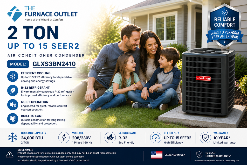 Goodman GLXS3BN2410 24000 BTU 208/230V 2 Ton Up To 15 SEER2 Air Conditioner Condenser
