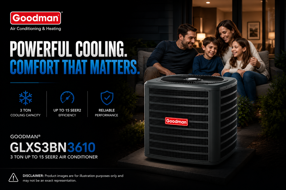 Goodman GLXS3BN3610 3 Ton Up to 15 SEER2 208/230 Volt Central Air Conditioner Condenser for Energy-Efficient Residential Cooling