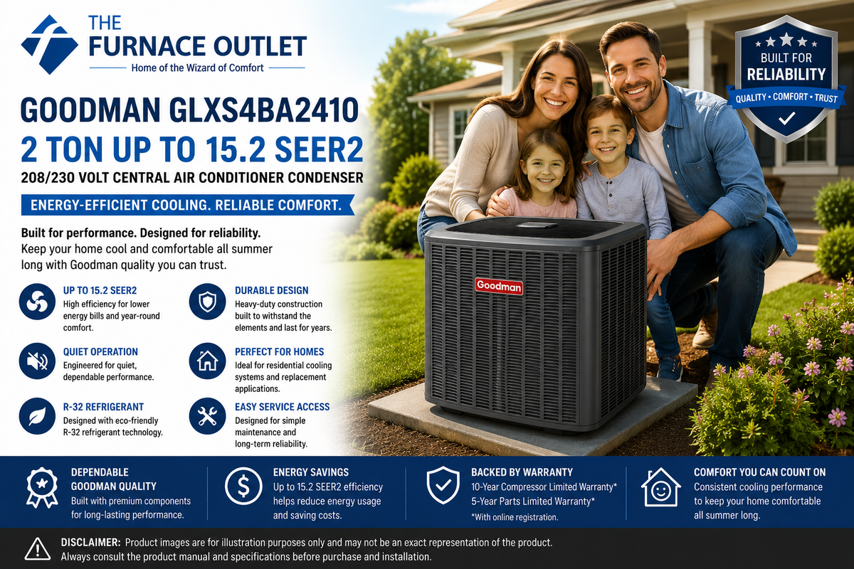 Goodman GLXS4BA6010 5 Ton Up to 15.2 SEER2 208/230 Volt Central Air Conditioner Condenser for Energy-Efficient Residential Cooling