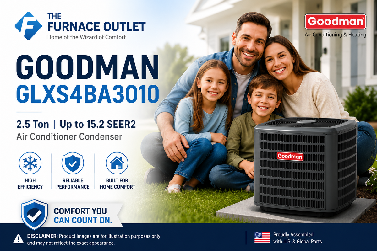Goodman GLXS4BA3010 30000 BTU 208/230V 2.5 Ton Up To 15.2 SEER2 Air Conditioner Condenser – High Efficiency R-32 Cooling System