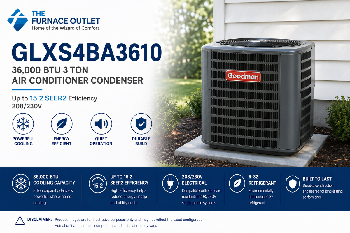 Goodman GLXS4BA3610 36000 BTU 208/230V 3 Ton Up to 15.2 SEER2 Air Conditioner Condenser