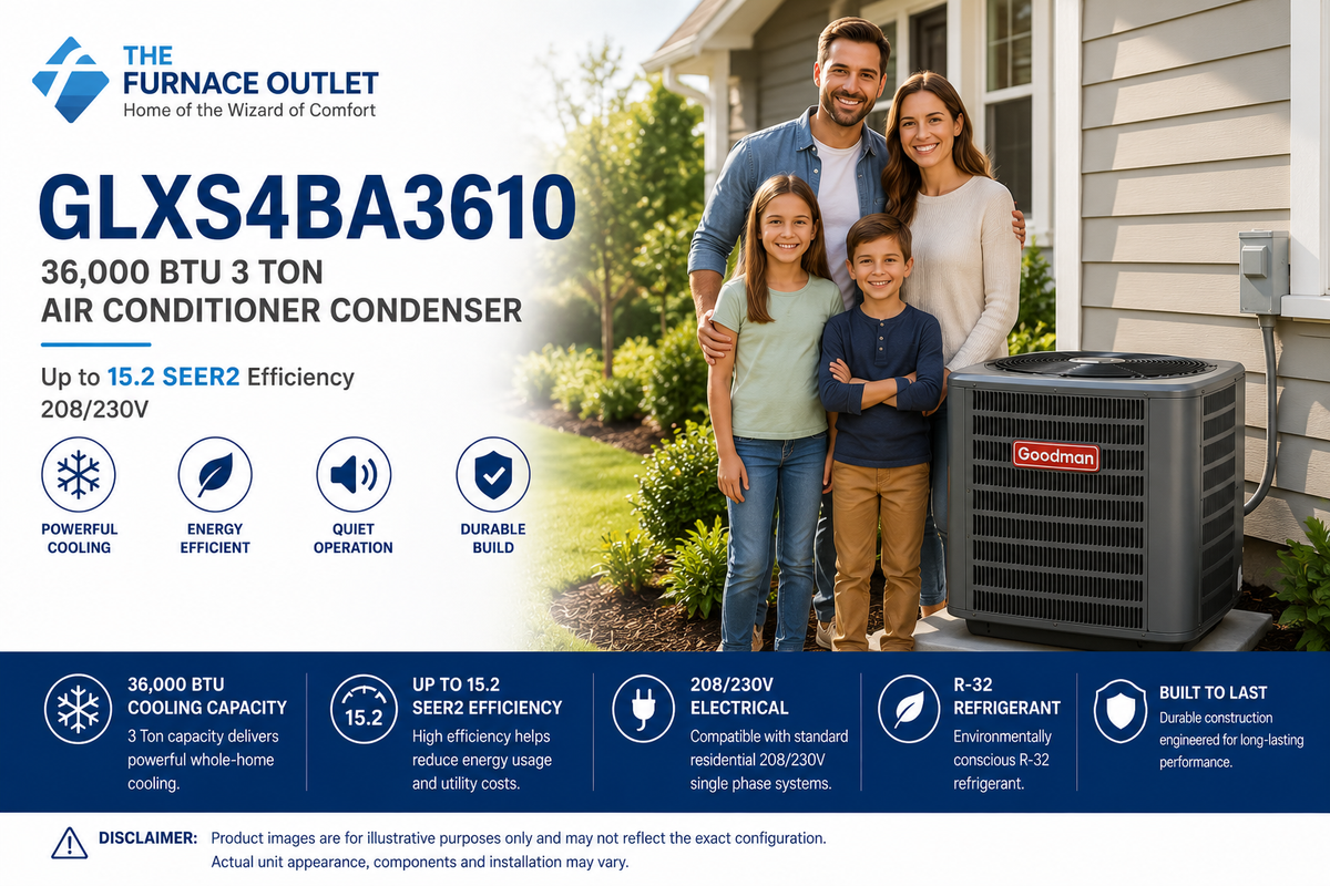 Goodman GLXS4BA3610 36000 BTU 208/230V 3 Ton Up to 15.2 SEER2 Air Conditioner Condenser