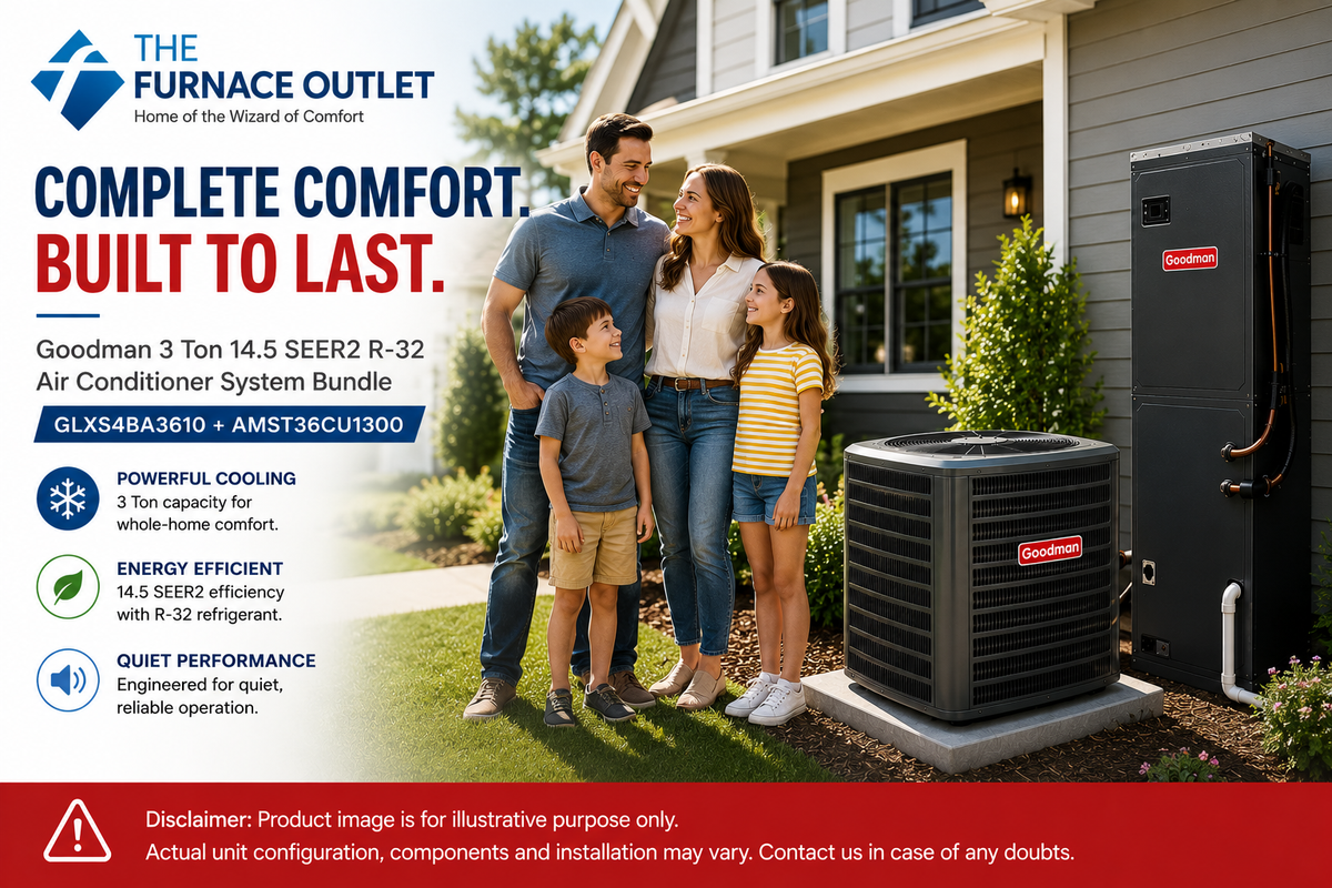 Goodman GLXS4BA3610 3 Ton 14.5 SEER2 R-32 Air Conditioner System Bundle with AMST36CU1300 Air Handler