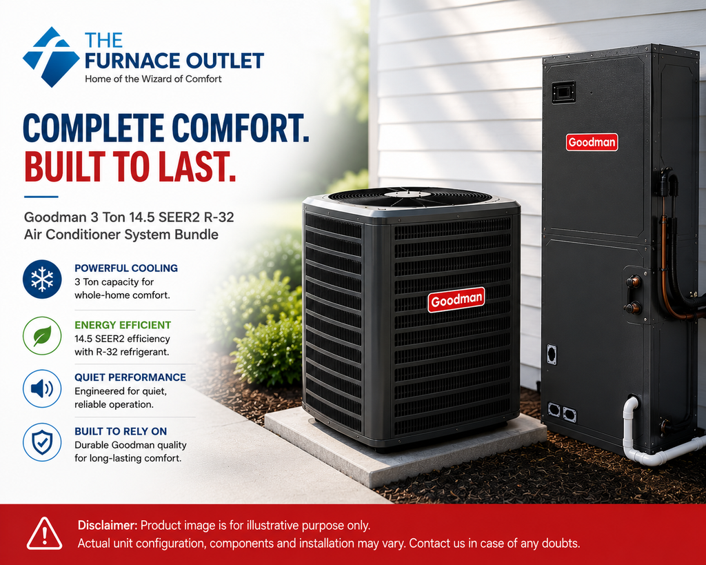 Goodman GLXS4BA3610 3 Ton 14.5 SEER2 R-32 Air Conditioner System Bundle with AMST36CU1300 Air Handler