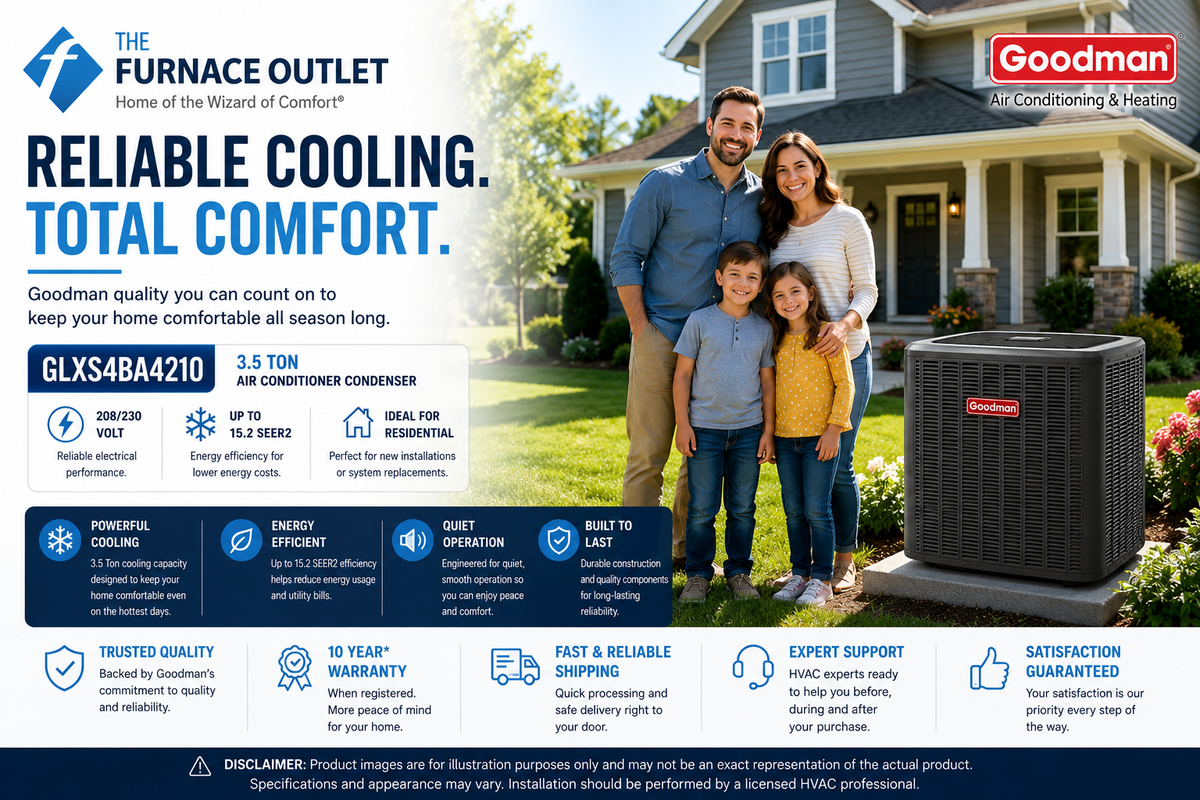 Goodman GLXS4BA4210 3.5 Ton Up to 15.2 SEER2 208/230 Volt Central Air Conditioner Condenser for Residential Cooling