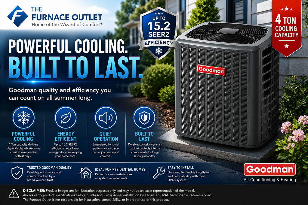 Goodman GLXS4BA4810 4 Ton Up to 15.2 SEER2 Air Conditioner Condenser – High-Efficiency Central AC Cooling System