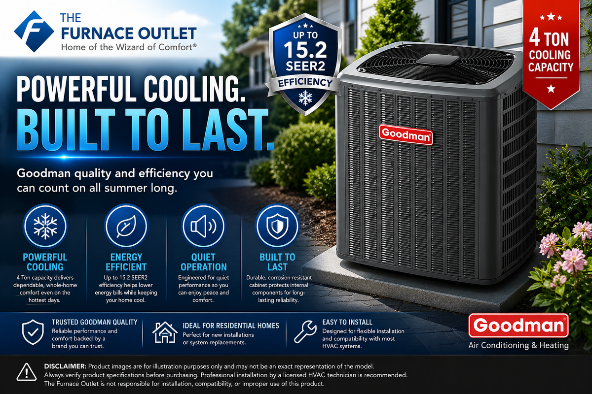 Goodman GLXS4BA4810 4 Ton Up to 15.2 SEER2 Air Conditioner Condenser – High-Efficiency Central AC Cooling System
