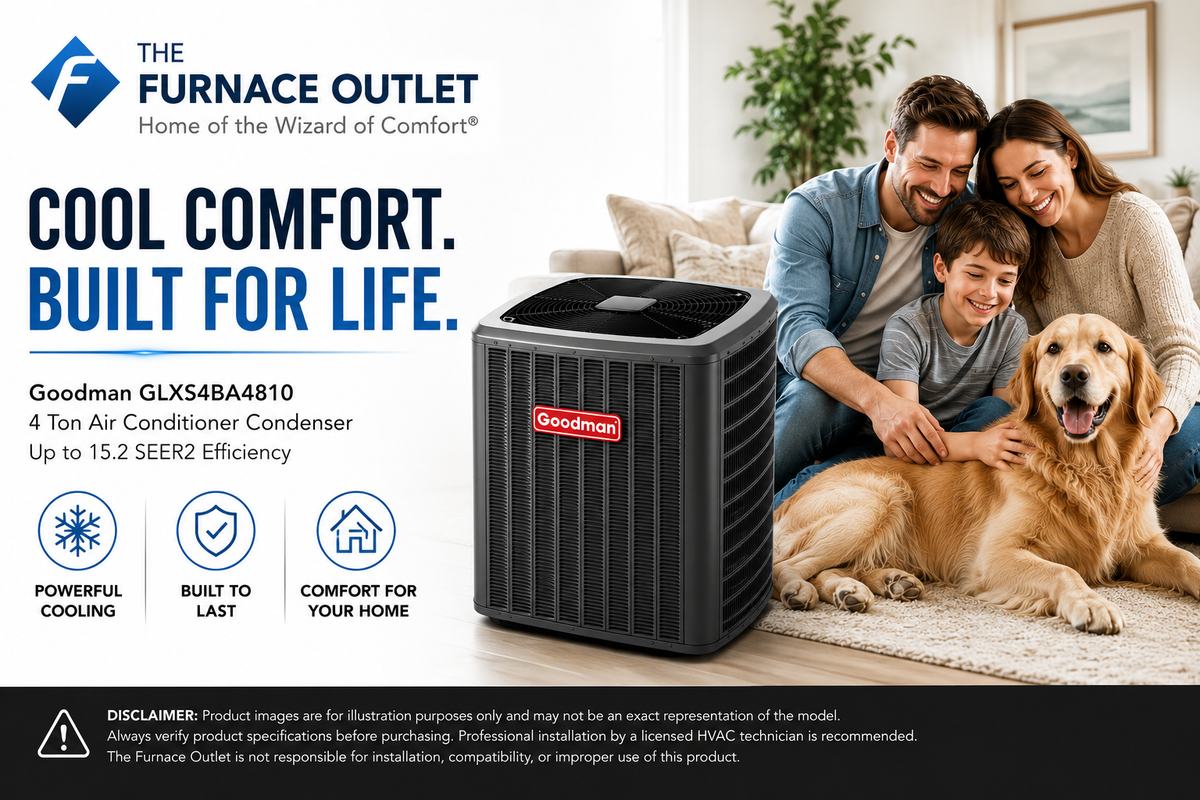 Goodman GLXS4BA4810 4 Ton Up to 15.2 SEER2 Air Conditioner Condenser – High-Efficiency Central AC Cooling System