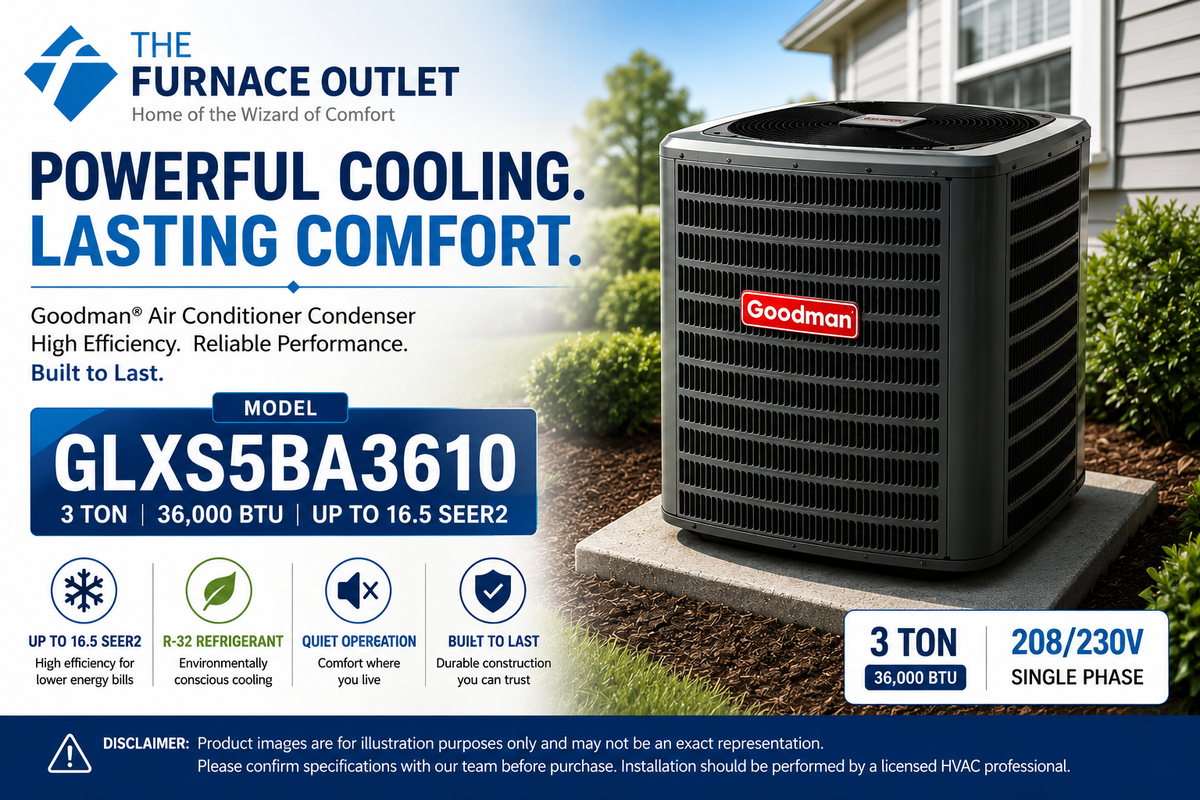 Goodman GLXS5BA3610 36000 BTU 208/230V 3 Ton Up To 16.5 SEER2 Air Conditioner Condenser with R-32 Refrigerant