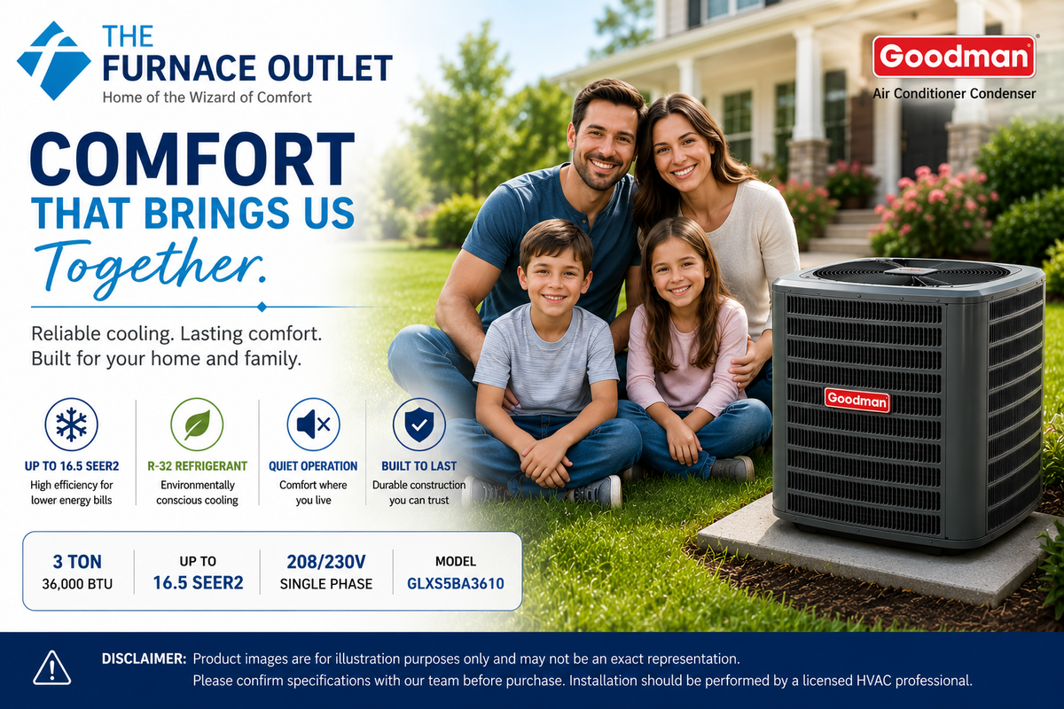 Goodman GLXS5BA3610 36000 BTU 208/230V 3 Ton Up To 16.5 SEER2 Air Conditioner Condenser with R-32 Refrigerant