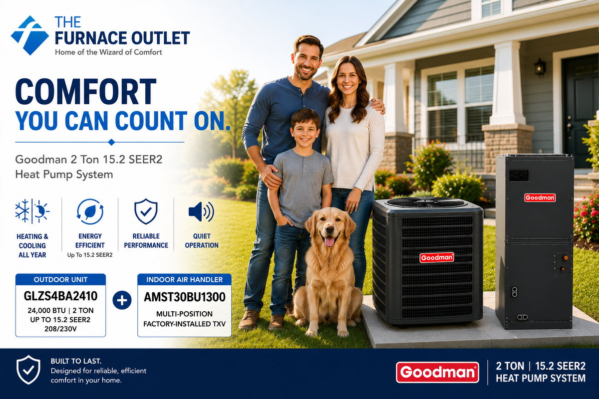 Goodman GLZS4BA2410 24000 BTU 208/230V 2 Ton 15.2 SEER2 Heat Pump Condenser with AMST30BU1300 Multi-Position Air Handler System