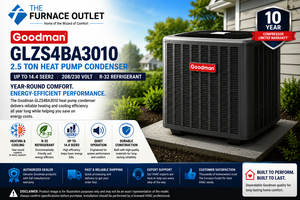 Goodman GLZS4BA3010 2.5 Ton Up to 14.4 SEER2 208/230 Volt Heat Pump Condenser for Energy-Efficient Residential Heating & Cooling