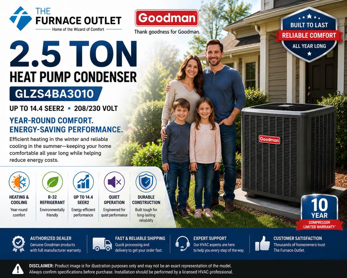 Goodman GLZS4BA3010 2.5 Ton Up to 14.4 SEER2 208/230 Volt Heat Pump Condenser for Energy-Efficient Residential Heating & Cooling