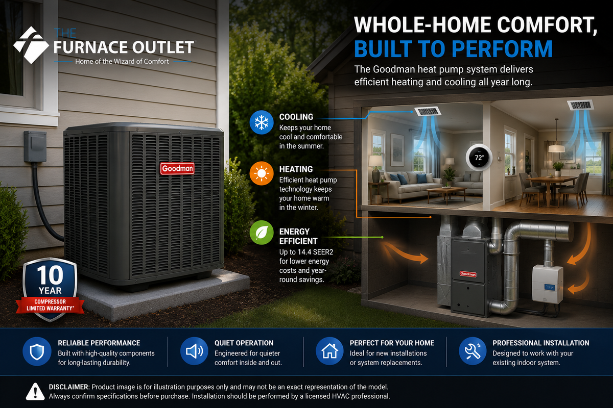 Goodman GLZS4BA3610 3 Ton Up to 14.4 SEER2 208/230 Volt Heat Pump Condenser for Energy-Efficient Residential Heating & Cooling