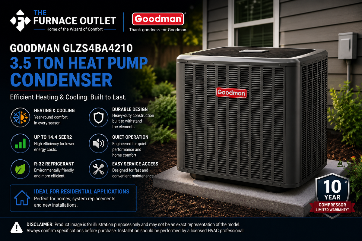 Goodman GLZS4BA4210 3.5 Ton Up to 14.4 SEER2 208/230 Volt Heat Pump Condenser for Energy-Efficient Residential Heating & Cooling
