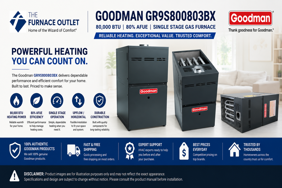 Goodman GR9S800803BX 80,000 BTU 80% AFUE Upflow/Horizontal Single-Stage Gas Furnace – Reliable Residential Heating System