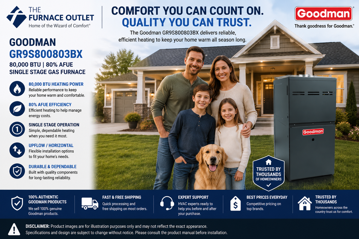 Goodman GR9S800803BX 80,000 BTU 80% AFUE Upflow/Horizontal Single-Stage Gas Furnace – Reliable Residential Heating System