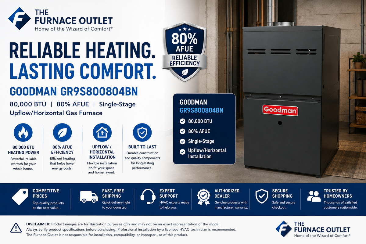Goodman GR9S800804BN 80,000 BTU 80% AFUE Upflow/Horizontal Single-Stage Gas Furnace – Reliable Home Heating System