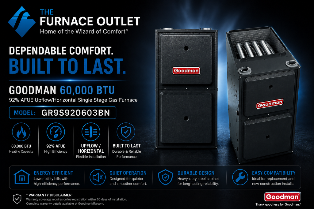 Goodman GR9S920603BN 60,000 BTU 92% AFUE 208/230V Upflow/Horizontal Single Stage Gas Furnace for Energy-Efficient Residential Heating